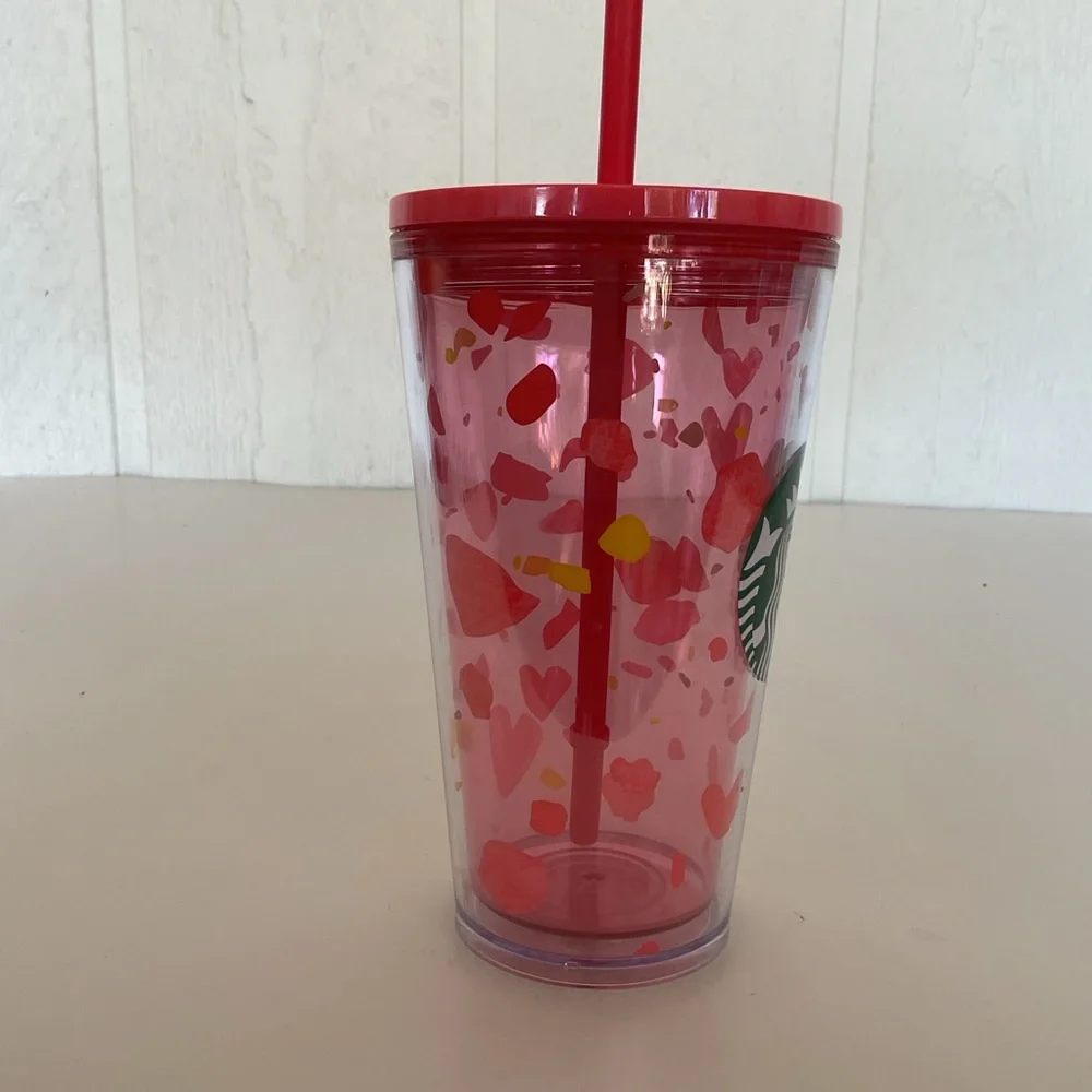 Starbucks 2020 NWT Valentines Day Pink Heart Cold Cup Tumbler 16 ounce